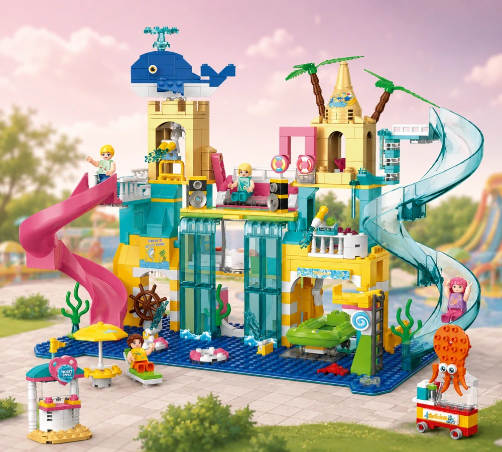 COGO stavebnice Aquapark 715 dílků – kompatibilní s LEGO® + stojánek na minifigurky ZDARMA