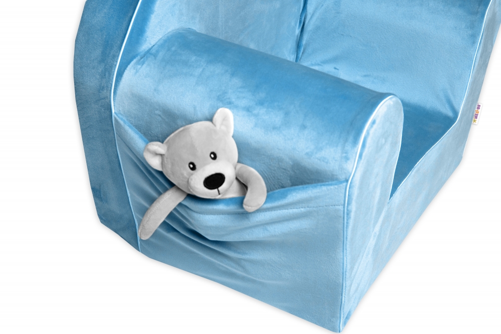 Dětské křesílko Teddy Velvet s boční kapsou Baby Nellys - modré