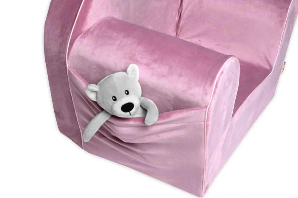 Dětské křesílko Teddy Velvet s boční kapsou Baby Nellys, růžové