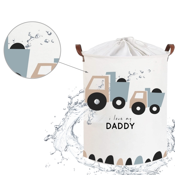 Koš na hračky, uzavíratelný, bavlna, Trucks Love Daddy - bílý, 43 L