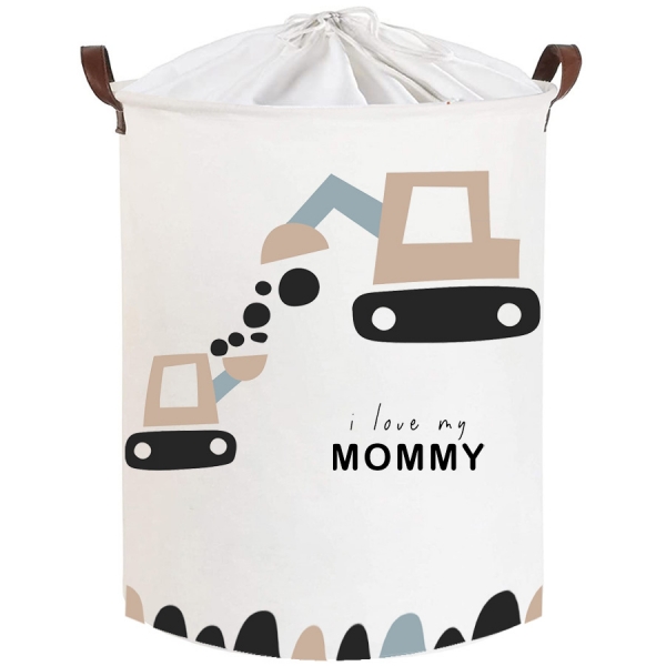 Koš na hračky, uzavíratelný, bavlna, Trucks Love Mommy - bílý, 43 L
